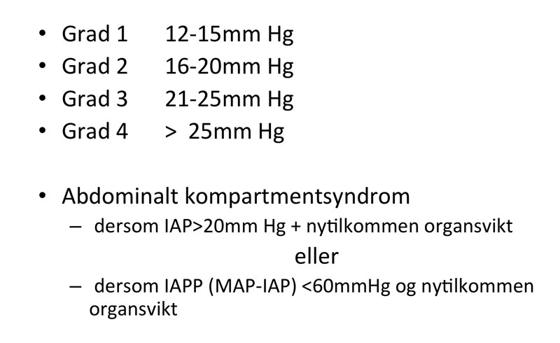 Figur 1. Gradering av intraabdominal hypertensjon (IAP)